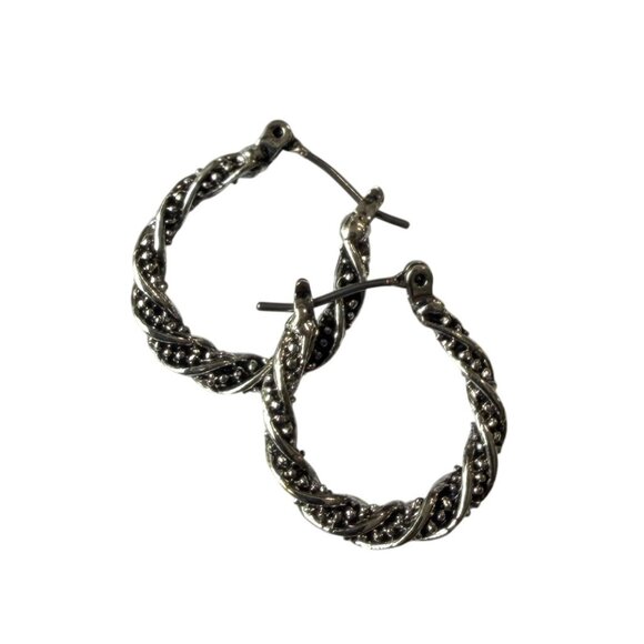 Y2K Silver Tone Textured Rope Twist Hoop Earring 3/4" Nickel Free Hypoallergenic - Picture 5 of 5